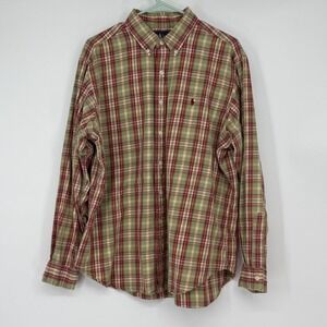 Ralph Lauren Classic Fit Plaid Brown Green Button Down Shirt Long Sleeve XL